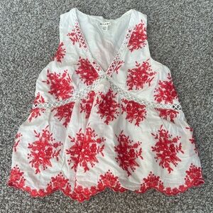 Mi Ami Embroidered Peplum Tank Top XXS Red White